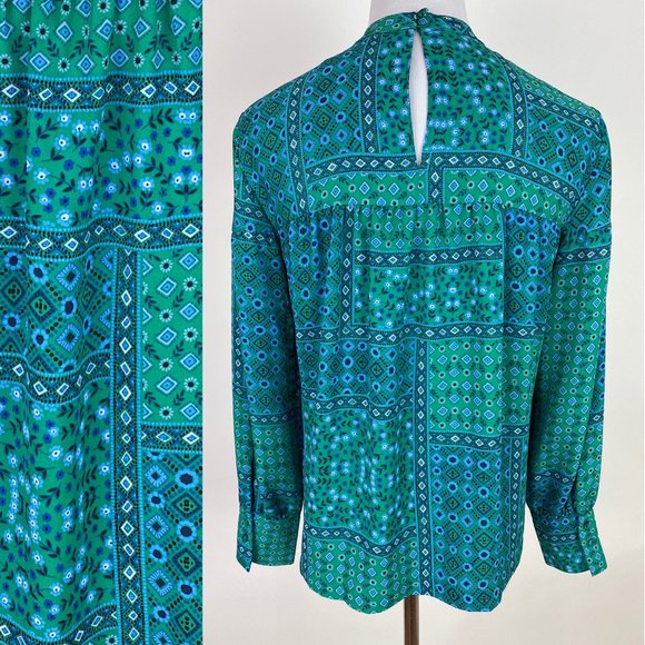 LOFT Teal Green Ditsy Floral Print Top Babydoll - Picture 6 of 9